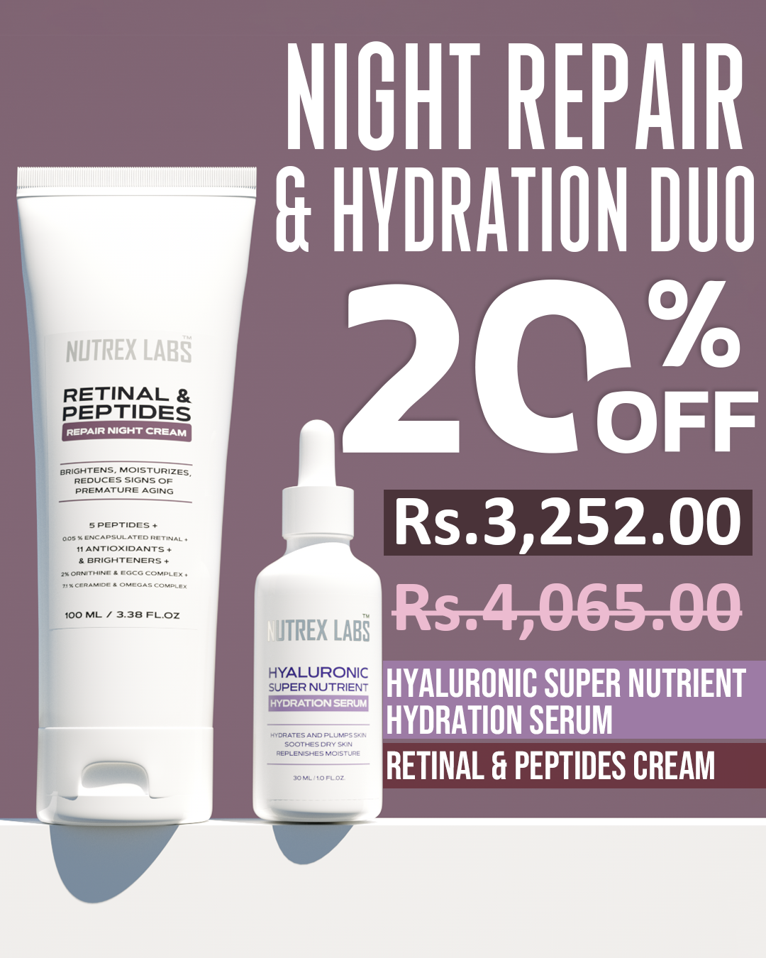 Night Repair & Hydration Duo – Retinal Cream & Hyaluronic Serum