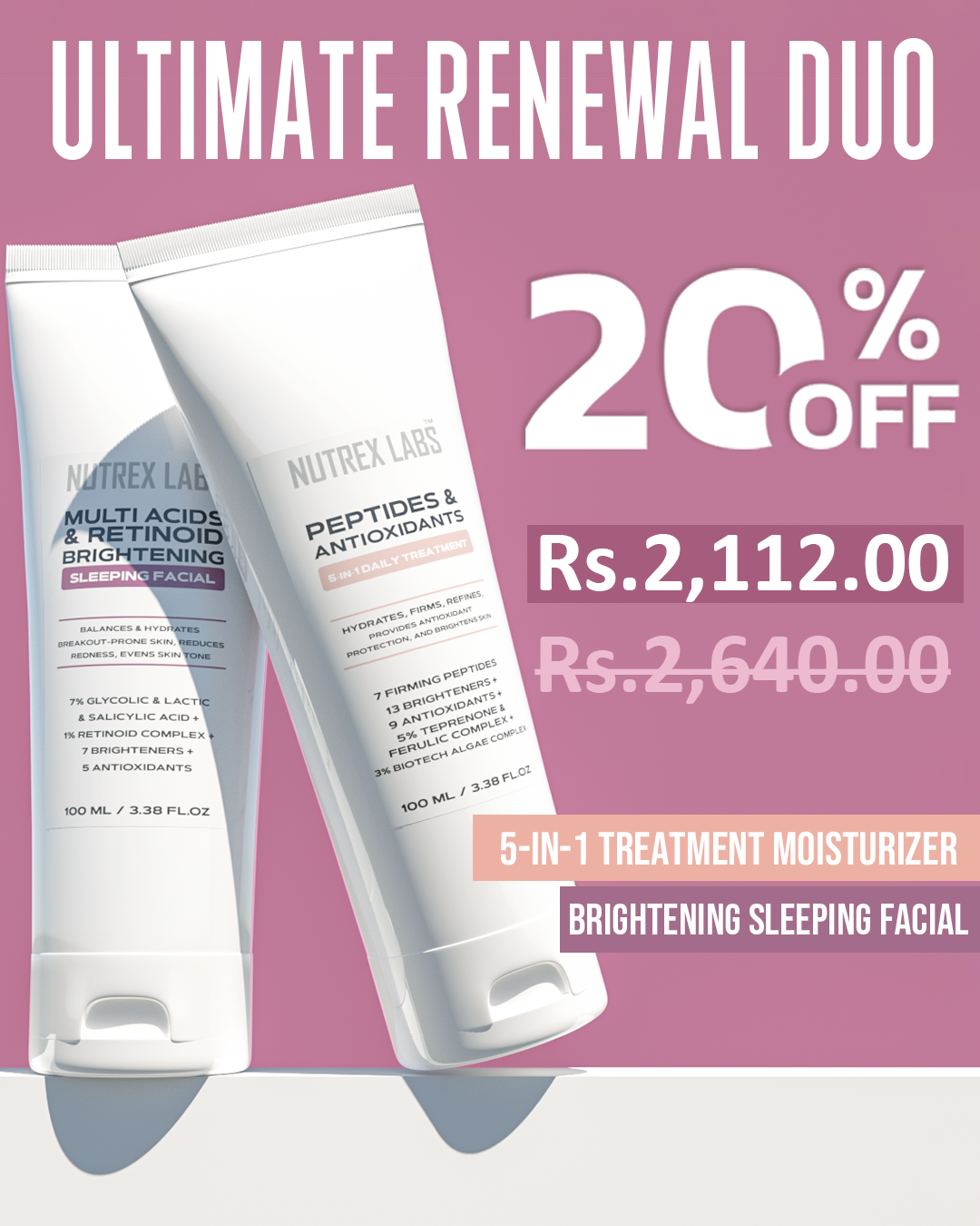 Ultimate Renewal Duo – Brightening Sleeping Facial & Peptide Treatment