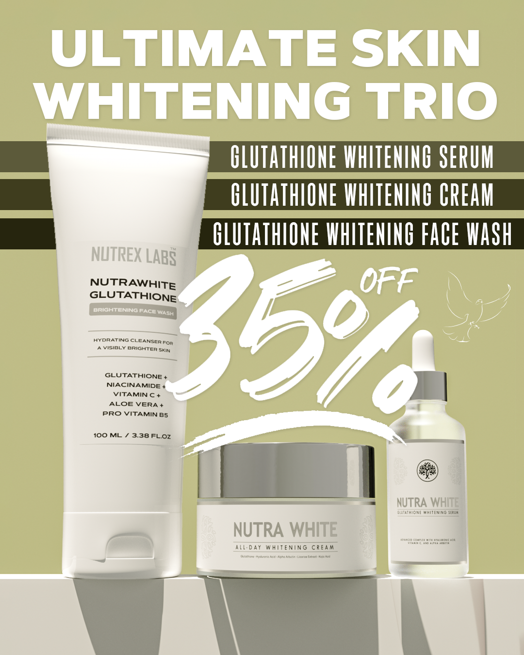 Ultimate Skin Whitening Trio - Glutathione Face Wash, Serum & Cream